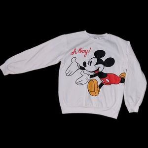 White Disney “Oh Boy” Mickey Mouse Graphic Crew Neck Sweatshirt Junior’s 0012